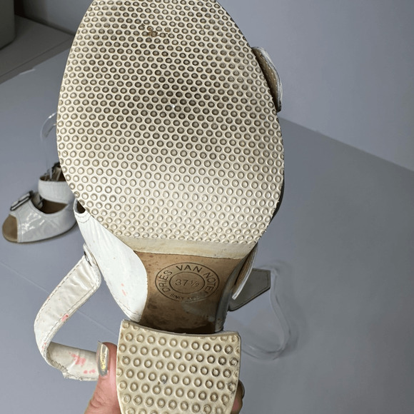Dries Van Noten Buckle block heel Sandals white cream patent leather womens 37.5 - Picture 11 of 11